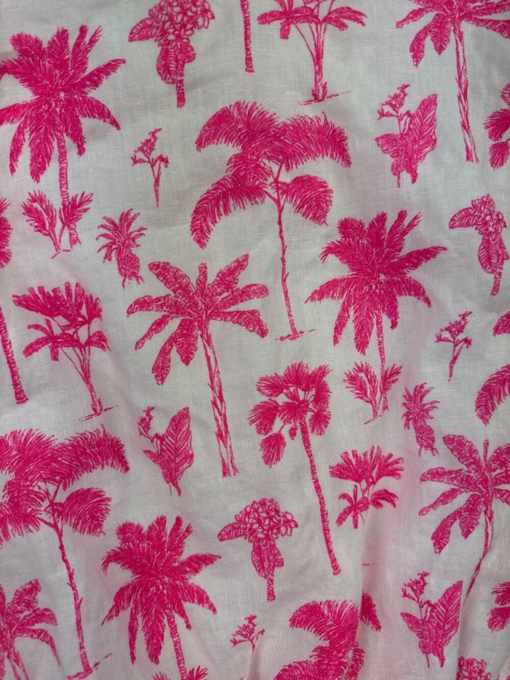 Vineyard Vines Women's M Linen Pink Palm Mini Dress Smocked Ruffle Tropical Res - Picture 5 of 11